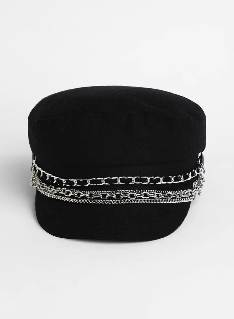 صوص هاوت Chain-Lined Bakerboy Cap - Midnight Black