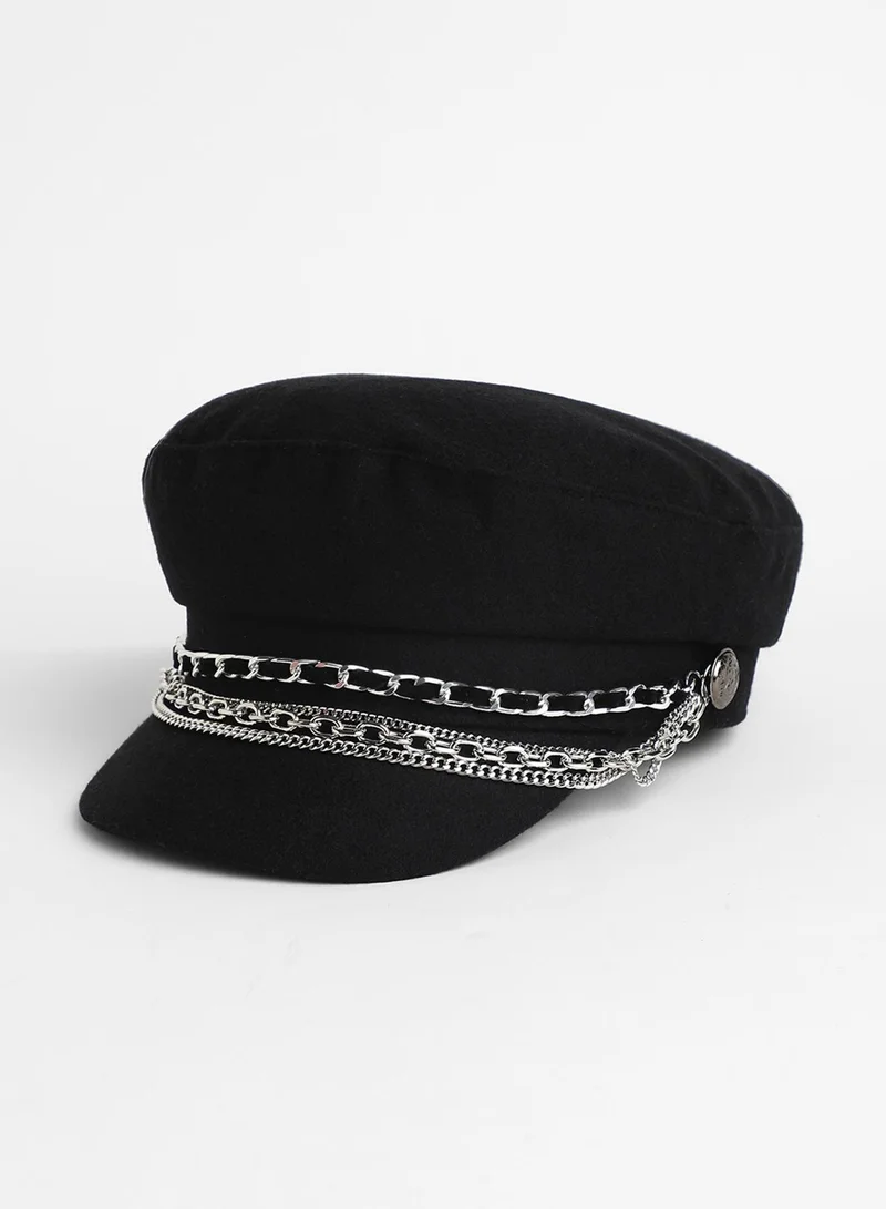 صوص هاوت Chain-Lined Bakerboy Cap - Midnight Black