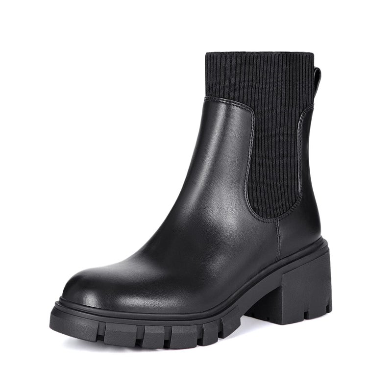 Athlefit Women's Chelsea Platform Ankle Boots Elastic Chunky Heel Lug Sole Black Booties Size 8.5 - Image 1