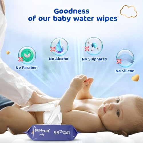 Bumtum Baby Gentle 99% Pure Water Soft Moisturizing Wet Wipes With Lid | Aloe Vera & Chamomile Extracts | Paraben & Sulphate Free (72 Pcs. Pack of 9) - Image 2