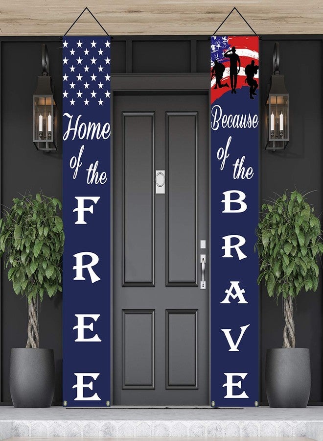 DodelyGz American Flag Patriotic Soldier Porch Sign Banners,Patriotic Decoration for Memorial Day-4th of July Decor Hanging,Independence Day Veterans Day Labor Day Hanging Banner for Yard Indoor Outdoor - Image 1