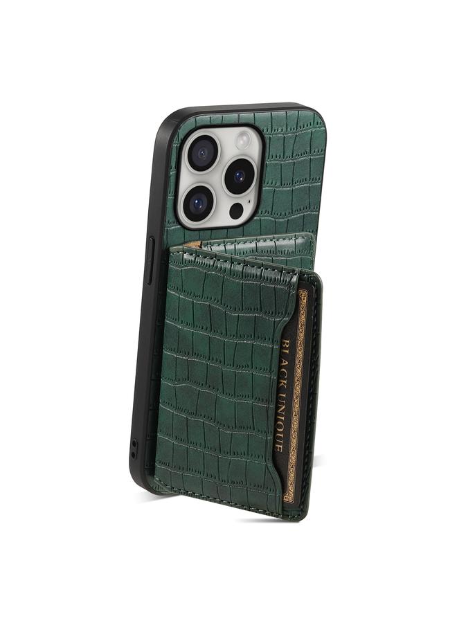 S-TOP Case For iPhone 16 Pro Max Crocodile Texture Card Bag Design Full Coverage Phone Case - Image 3