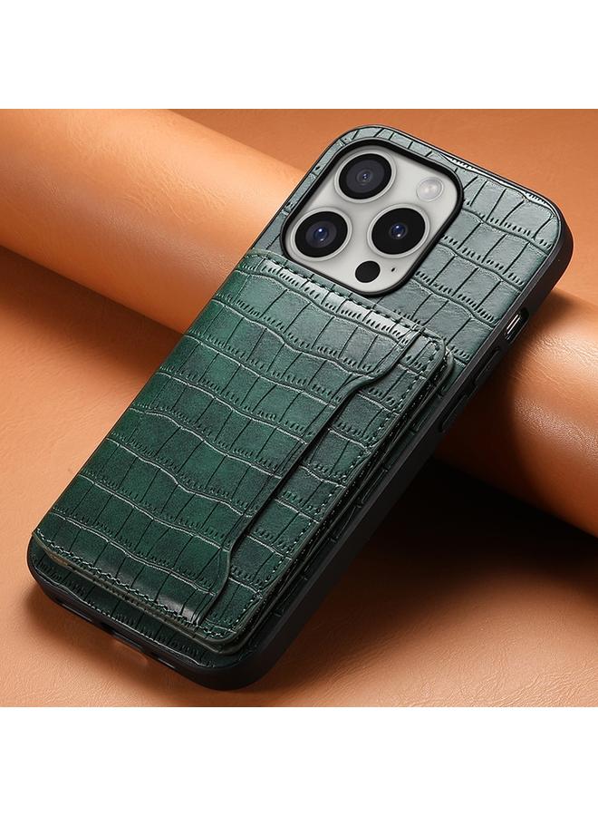 S-TOP Case For iPhone 16 Pro Max Crocodile Texture Card Bag Design Full Coverage Phone Case - Image 2
