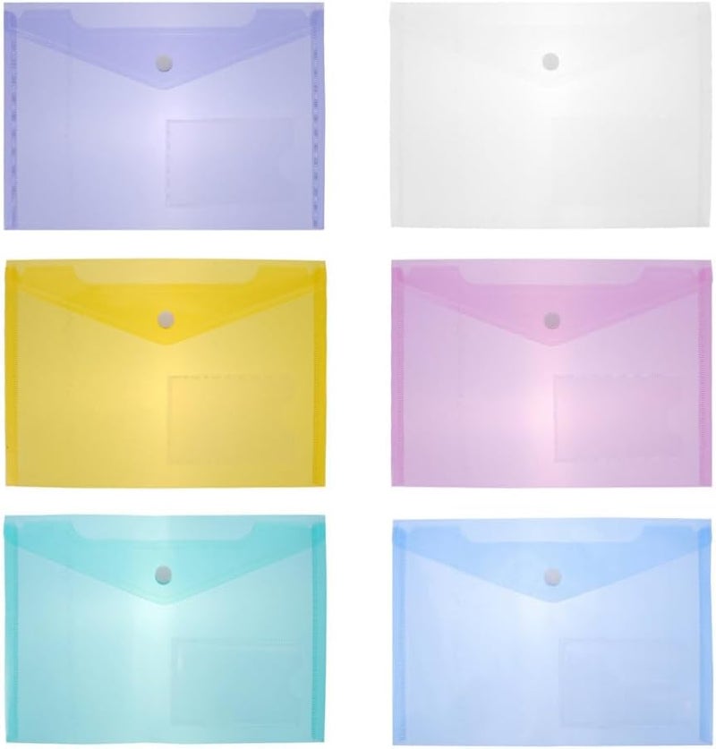STOBOK Clear Purses Envelope Folder Pocket Folders Clear Document Folders A5 Size File Envelopes Clear Waterproof File Folder with Snap Button, 6pcs Pocket Wallet - Image 1