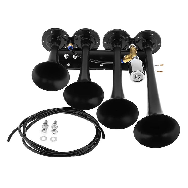 DriSentri 12V 24V Truck Train Air Horn 185dB Super Loud Four Trumpet Air Horn for Car Vehicle Truck Train Boat