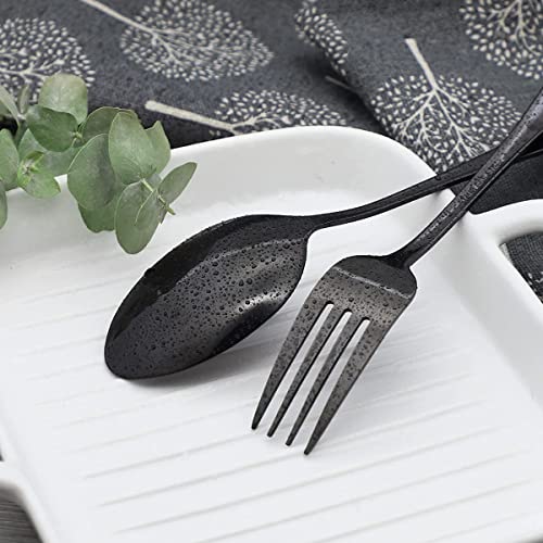 Linist Portable Utensils Travel Camping Cutlery Set 8-Piece Including Knife Fork Spoon Chopsticks Cleaning Brush Straws Portable Case Stainless Steel Spoon Set (Black) - Image 4