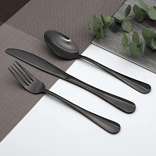 Linist Portable Utensils Travel Camping Cutlery Set 8-Piece Including Knife Fork Spoon Chopsticks Cleaning Brush Straws Portable Case Stainless Steel Spoon Set (Black) - Image 3