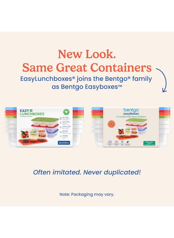 Bentgo Easyboxes - Reusable 5-Compartment Food Containers, Stackable 8-Piece Set, 4 Trays & 4 Lids, BPA-Free Food Storage for Meal Prep, School, & Work; Lunch Boxes with Patented Design (Classic) - Image 5