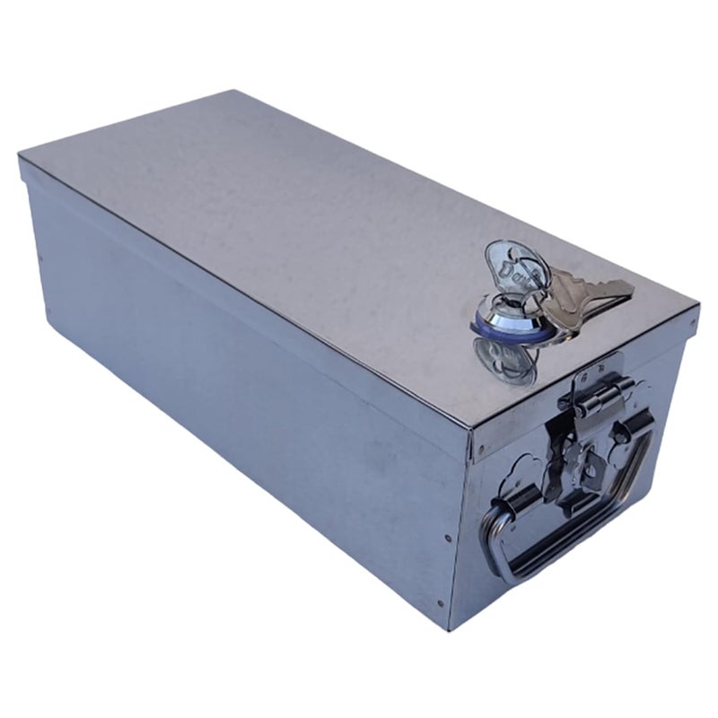 GinoSet ® Stainless Steel Bank Locker Box, Cash Drawer, Jewellery Storage Container Peti Size - 10 Inch (L-26.5cm, W-11cm, H-8.5cm)(With Pre fited Lock & 2 Key) - Image 1