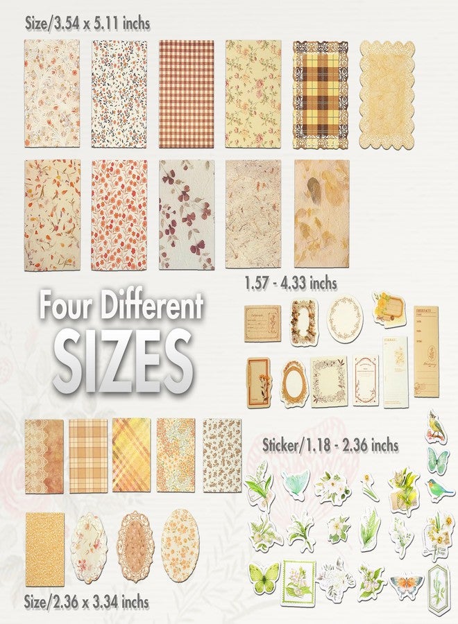 OKUPAN Vintage Floral Scrapbook Paper & Journaling Stickers (400pcs) Assorted Set - 4 Pack Junk Journal Supplies for Bullet Journaling, Retro Crafts, Planner, Mixed Media, Collage Card Album - Image 3
