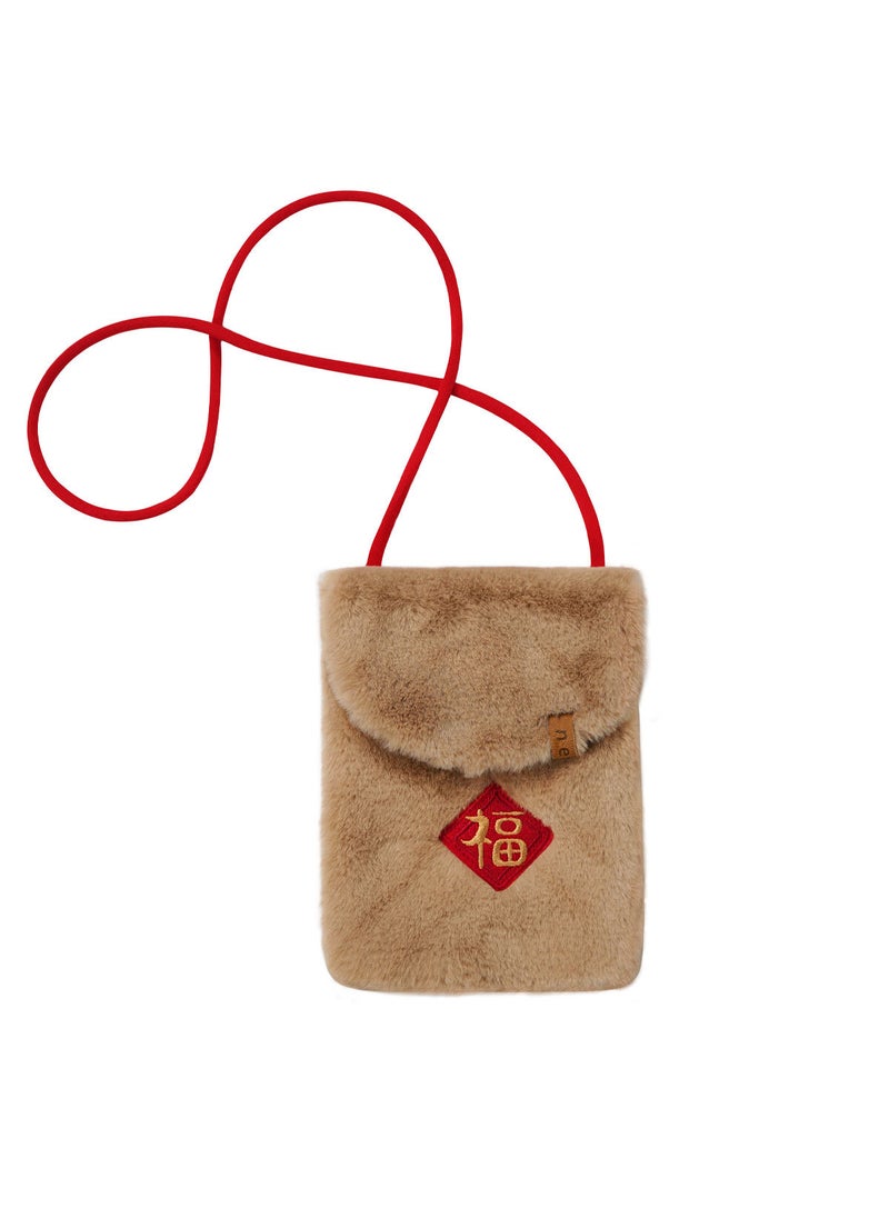Neza Mini Kids Plush Coin Purse New Year 2025 01 blessing golden brown 