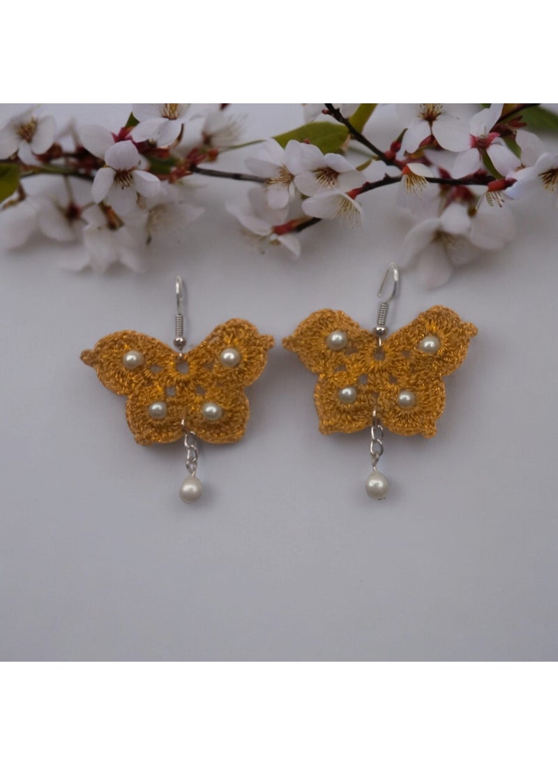 Crystal Atelier - Butterfly Shaped Pearl Beaded Butterfly Earrings - Image 1