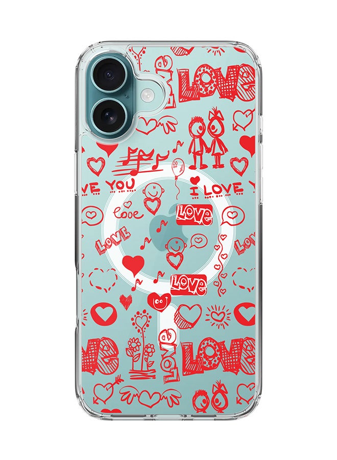 Stylizedd For iPhone 16 Plus Case [Compatible with MagSafe] Slim Magnetic cover Clear Phone Case - Love Doodle - Image 1