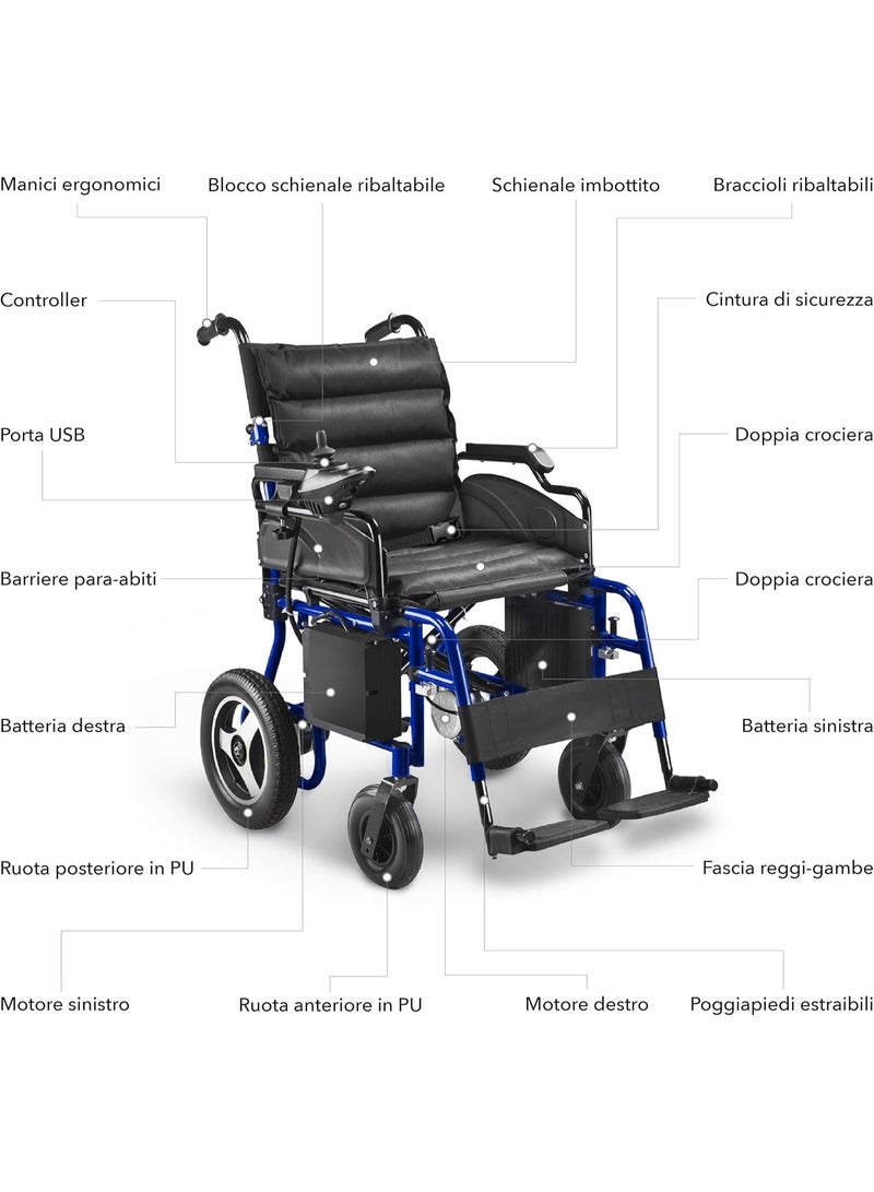 Folding Electric Wheelchair with Removable Footrest Foldable Armrests Safety Belt Rechargeable Battery for Indoor and Outdoor Mobility - Image 2