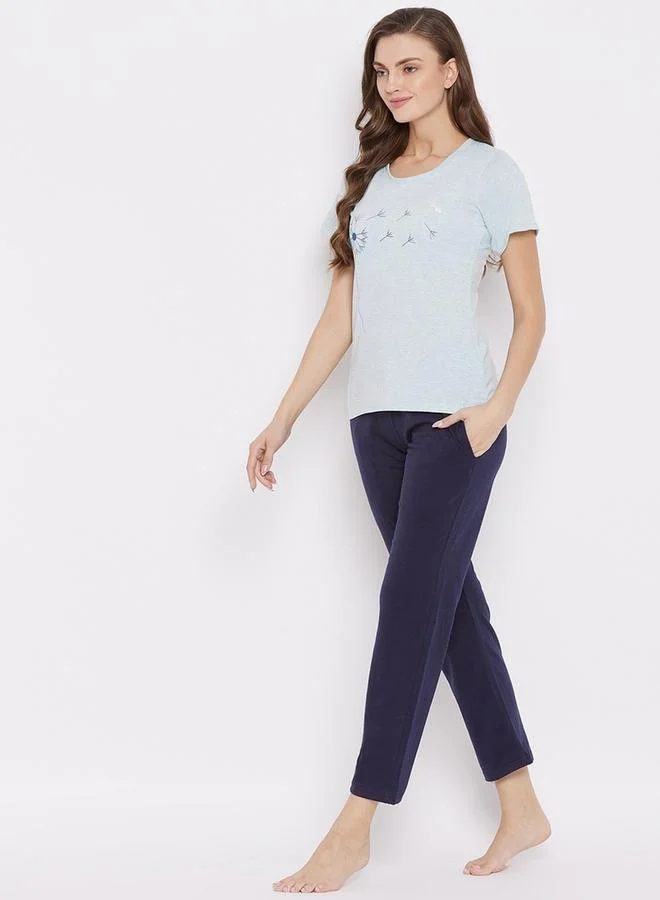 تايك تو طقم بيجاما بياقة دائرية بطبعة