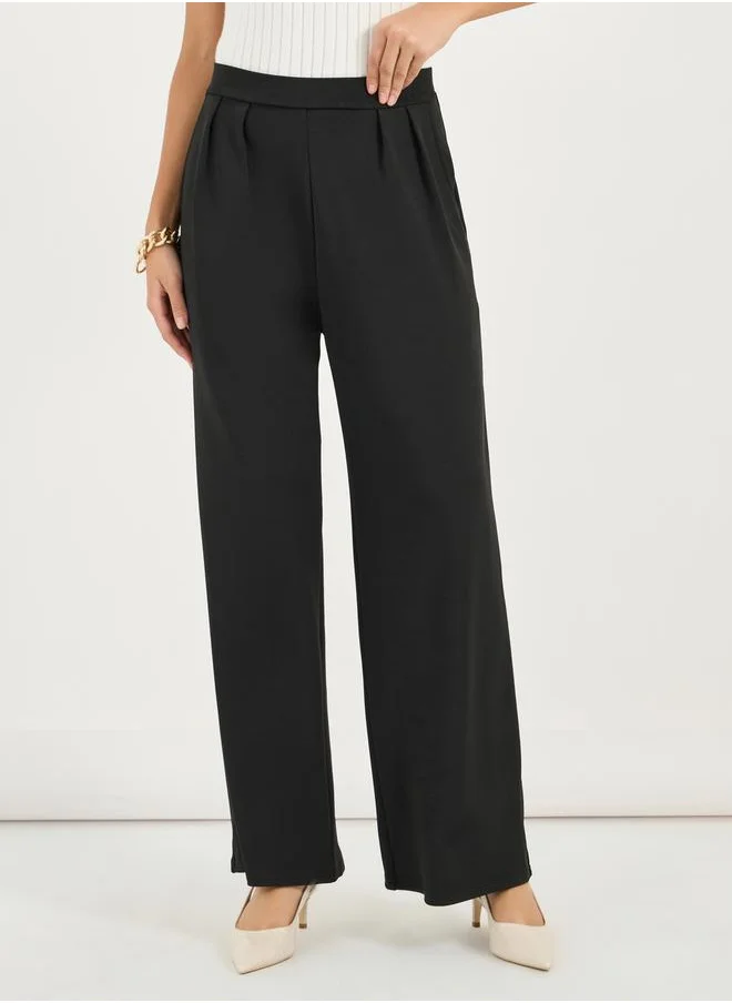 Styli High Rise Pleat Front Detail Wide Leg Trousers