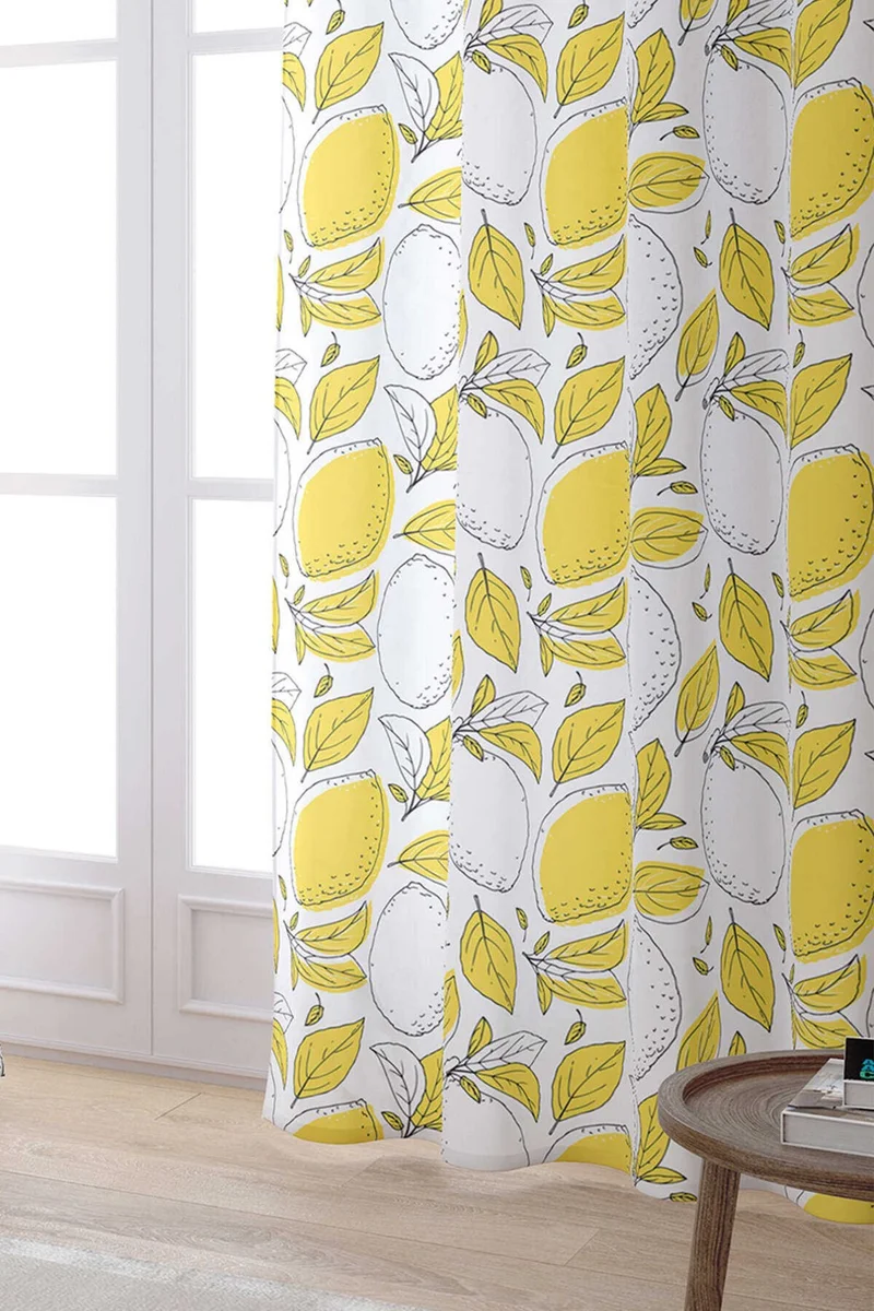 Cango Home White Yellow Lemon Patterned Digital Printed Curtain OYTYK917-PR