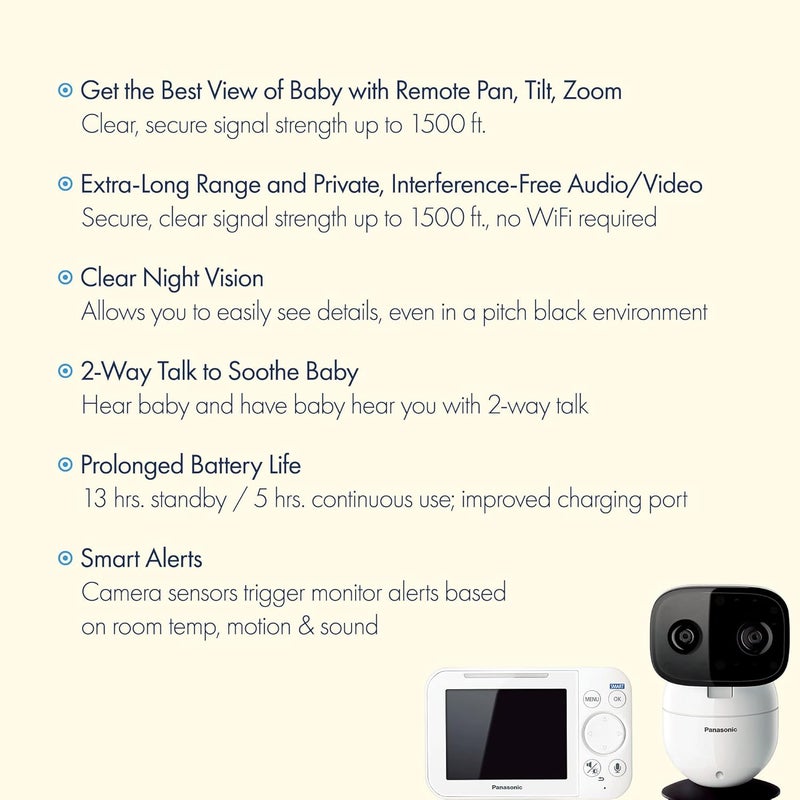 Panasonic Baby Monitor with Camera and Audio 35 Color Video Extra Long Range Secure Connection 2Way Talk Soothing Sounds Remote Pan Tilt Zoom  1 Camera  KXHN4101W White - Image 2