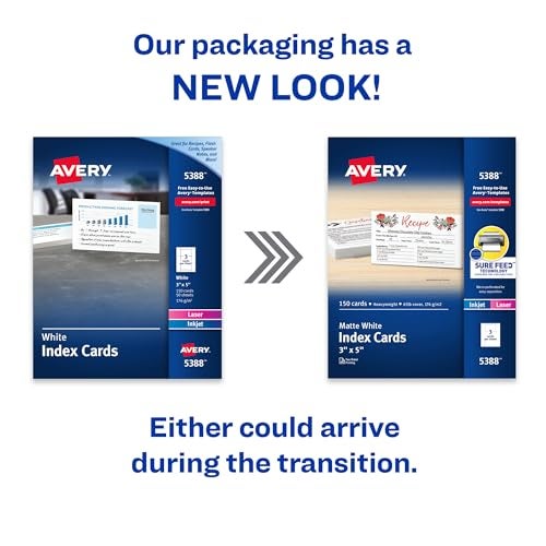 Avery Printable Index Cards with Sure Feed Technology, 3" x 5", White, 150 Blank Index Cards for Laser or Inkjet Printers (05388) - Image 3