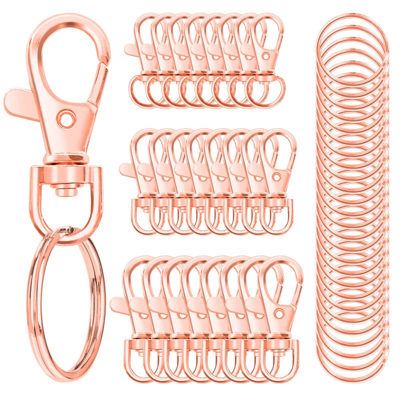 100PCS Swivel Snap Hooks with Key Rings Premium Metal Swivel Lobster Claw Clasps Assorted Sizes Large Medium Small for Keychain Clip Lanyard Jewelry Making Crafts Rose Gold