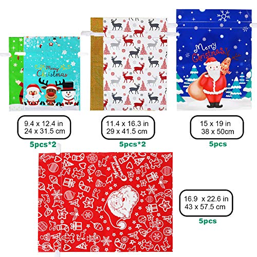 HRX Package Holiday Drawstring Gift Bags, 30pcs Christmas Foil Gift Wrapping Sacks Pouches for Xmas Presents Party Favor (Large Medium Small) - Image 3