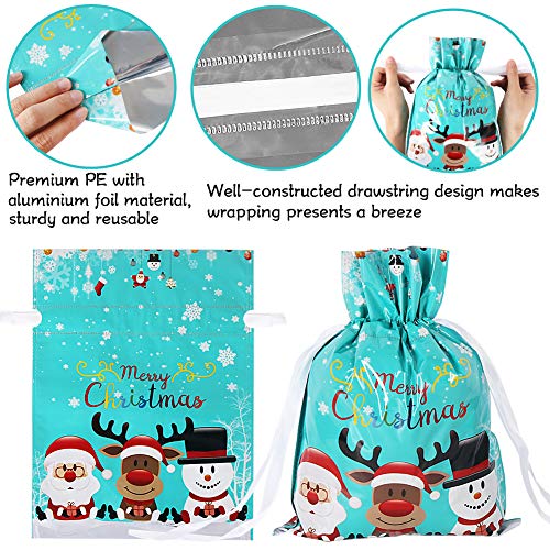 HRX Package Holiday Drawstring Gift Bags, 30pcs Christmas Foil Gift Wrapping Sacks Pouches for Xmas Presents Party Favor (Large Medium Small) - Image 4
