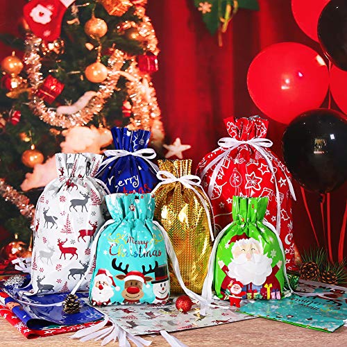 HRX Package Holiday Drawstring Gift Bags, 30pcs Christmas Foil Gift Wrapping Sacks Pouches for Xmas Presents Party Favor (Large Medium Small) - Image 5