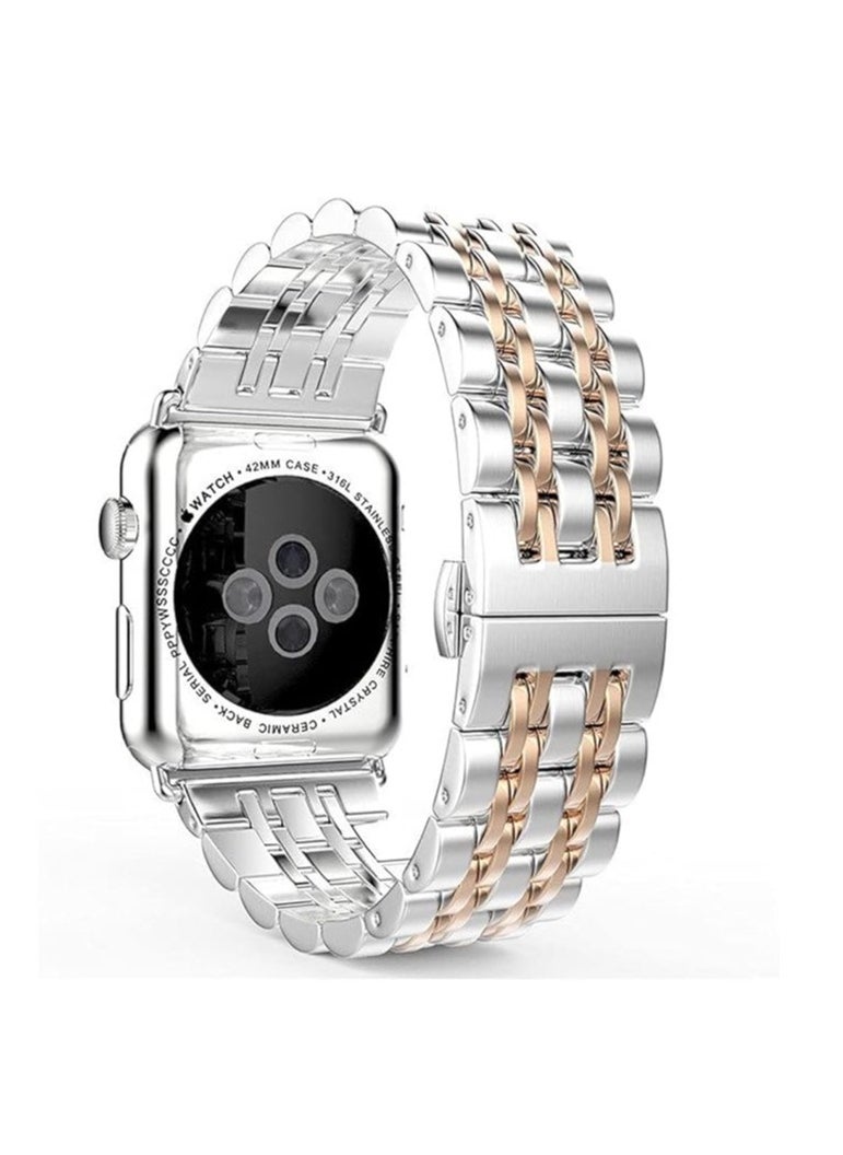Generic - Stainless Steel Watch Band For Apple Watch Series 9 -(45mm ) - Siver rosegold - Image 1