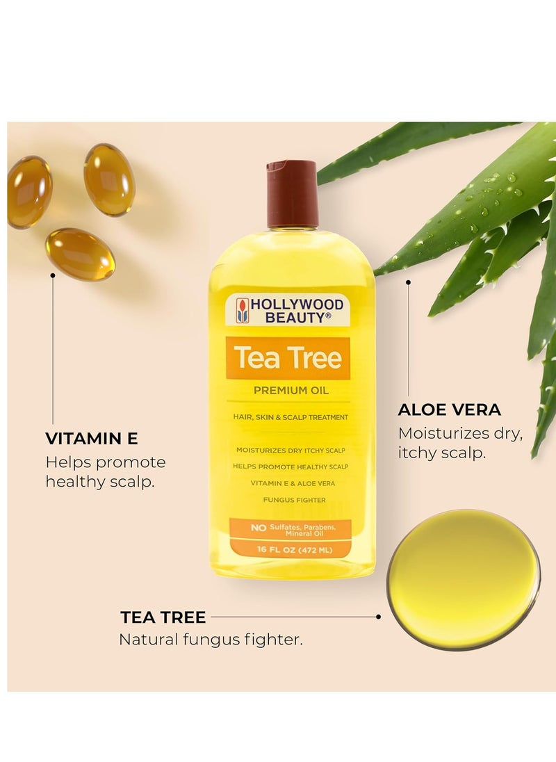 Hollywood Beauty Hollywood Beauty Tea Tree Oil for Hair, Scalp, and Skin, 16 fl oz - Moisturizes Dry, Itchy Scalp, Fungus Fighter, Blended with Vitamin E & Aloe  - Image 2