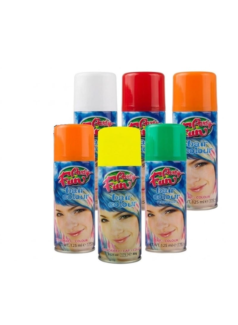 Party Fun Temporary Hair Color Spray, 6-Piece Assorted Colors - Image 1