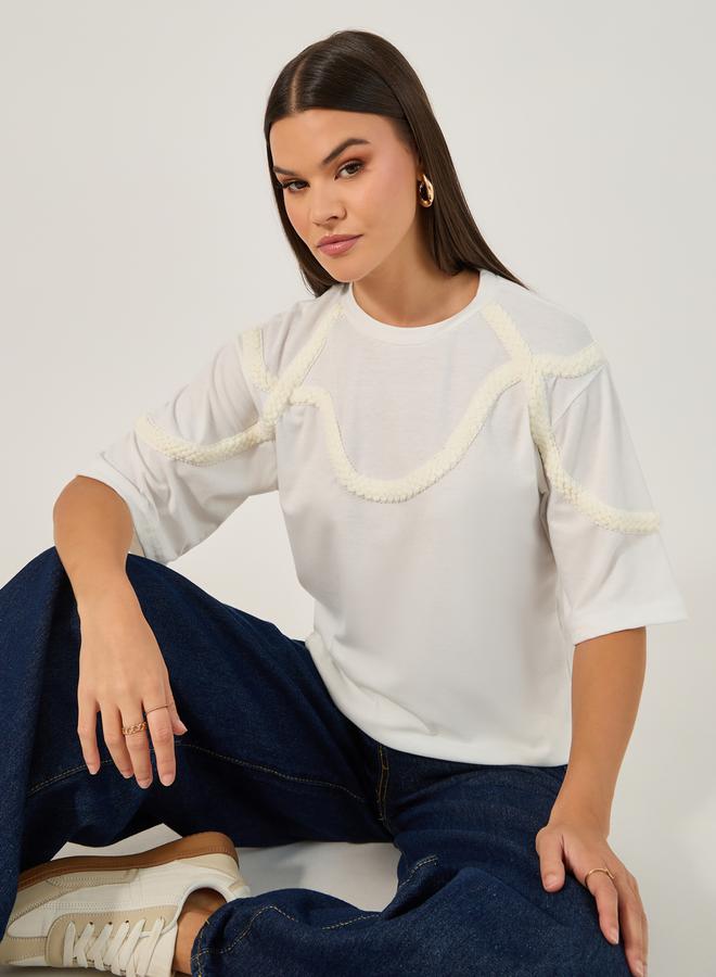 Styli Solid Knitted Round Neck Short Sleeve T-Shirt - Image 1