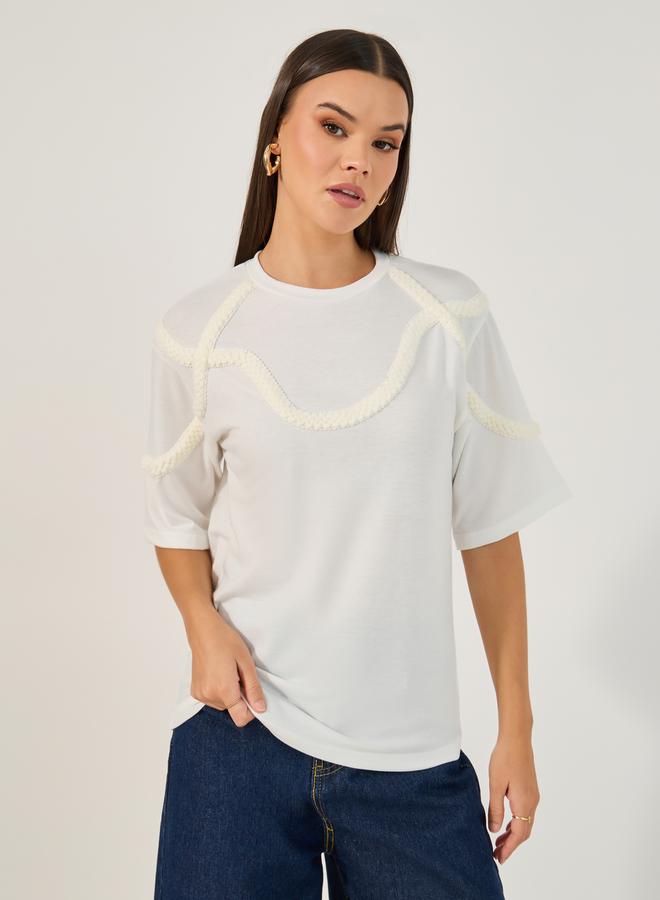 Styli Solid Knitted Round Neck Short Sleeve T-Shirt - Image 2