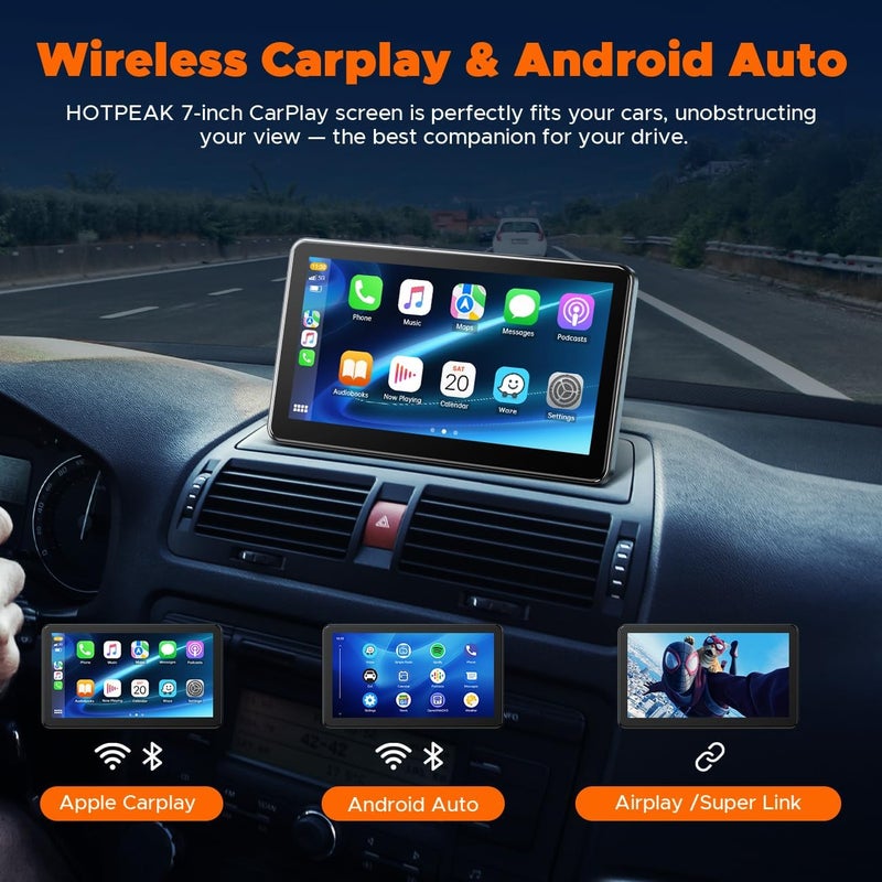 HOTPEAK 7-inch Portable Carplay Screen for Car Compatable with Apple CarPlay and Android Auto,Wireless Car Play Unit with GPS Navigation,Bluetooth,Mirror Link,Touch Screen for All Vehicles - Image 4