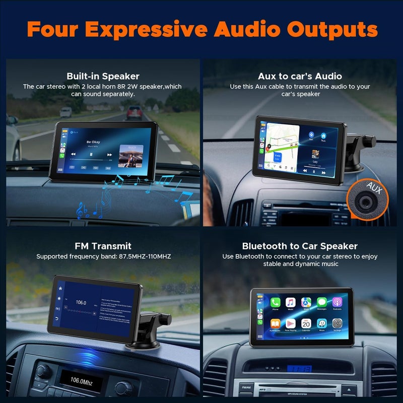 HOTPEAK 7-inch Portable Carplay Screen for Car Compatable with Apple CarPlay and Android Auto,Wireless Car Play Unit with GPS Navigation,Bluetooth,Mirror Link,Touch Screen for All Vehicles - Image 5