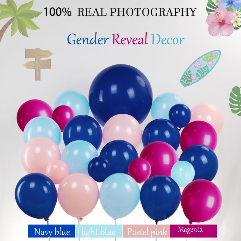yeewaka Hot Pink Blue Pink Balloon Garland Kit with Hawaii Ohana theme backdrop plam Hawaii card stickers for Summer Tropical aloha cartoon birthday party gender reveal Baby shower decorations - Image 3