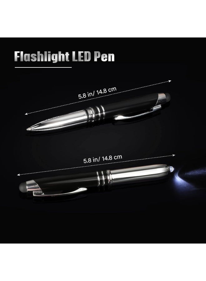 15 قطعة LED قلم الكرة مع قلم نصيحة, القلم السعة متعددة الوظائف مع مصباح LED, 1.0 مم الحبر الأسود المعدني قلم قلم للشاشات اللمسية, 3 في 1 قلم الكرة قلم (أسود) - Image 4