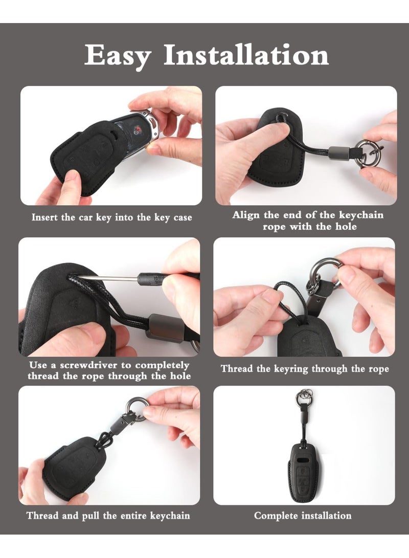 NOSKIN Alcantara Leather Key Cover with Keychain Fit for Audi A4 Q7 Q5 TT A5 SQ5 R8 S5 Smart Keys Case Protector suede (Style B) - Image 5