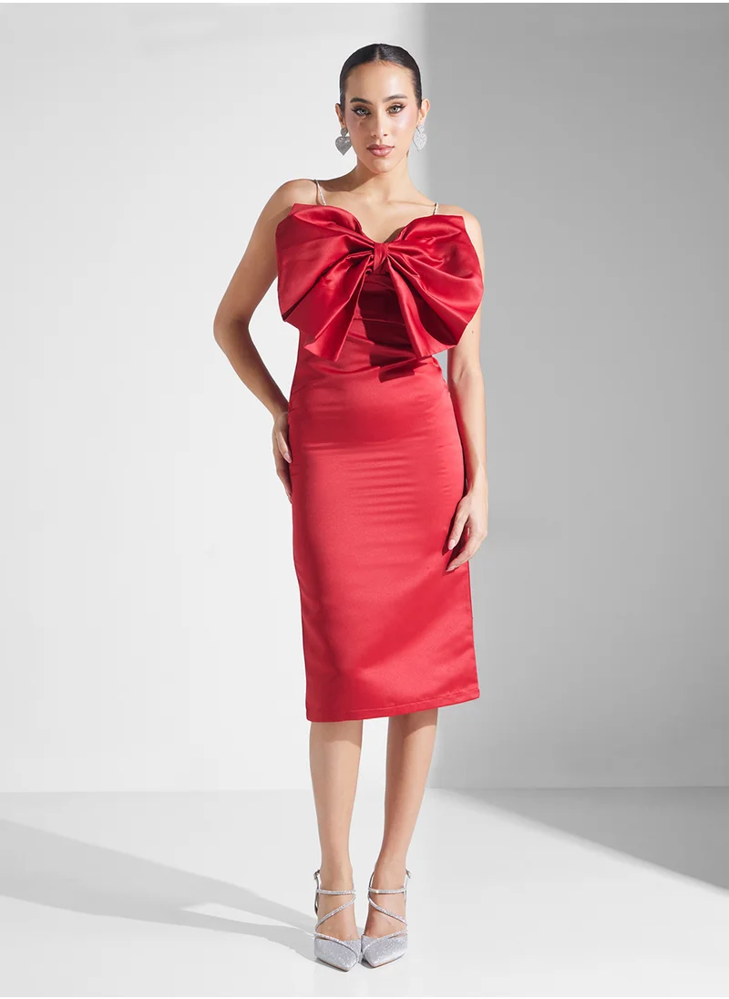 Ella Limited Edition Crystal Strap Shift Dress With Exaggerated Bow