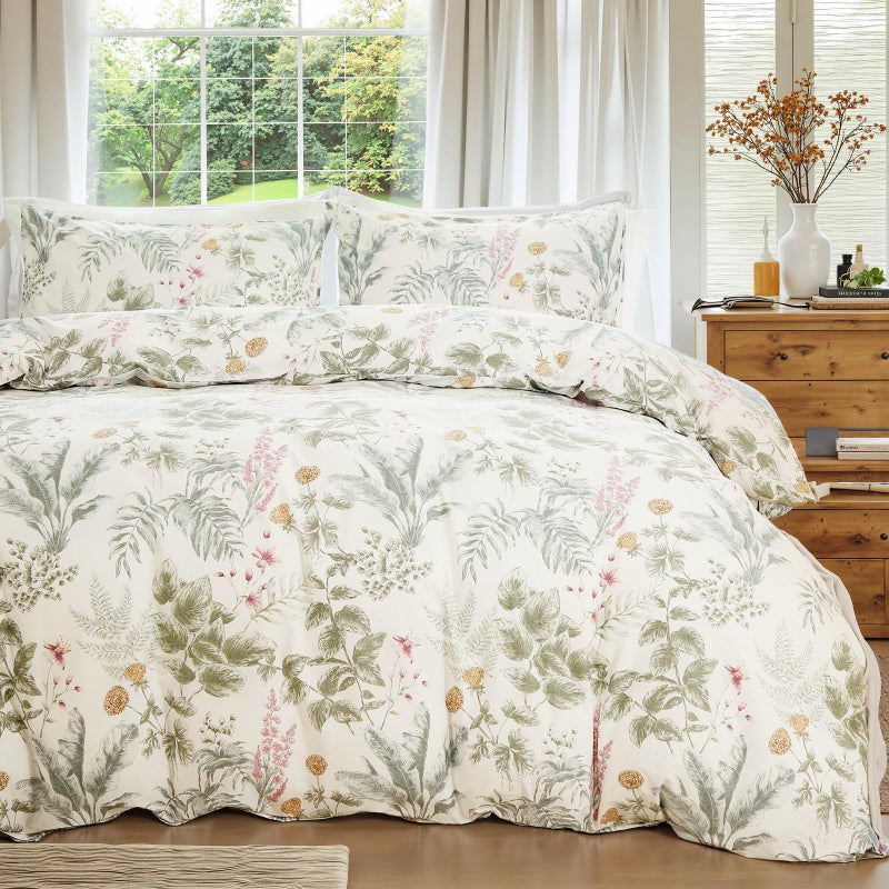 Cozaline 100 Cotton Comforter King Size Green Floral Bedding Set Reversible Botanical Comforter Set 3 Pcs Cottagecore Aesthetic Soft Bedding Sets for All Season - Image 2