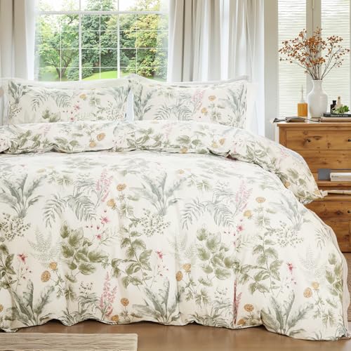 Cozaline 100 Cotton Comforter King Size Green Floral Bedding Set Reversible Botanical Comforter Set 3 Pcs Cottagecore Aesthetic Soft Bedding Sets for All Season - Image 1