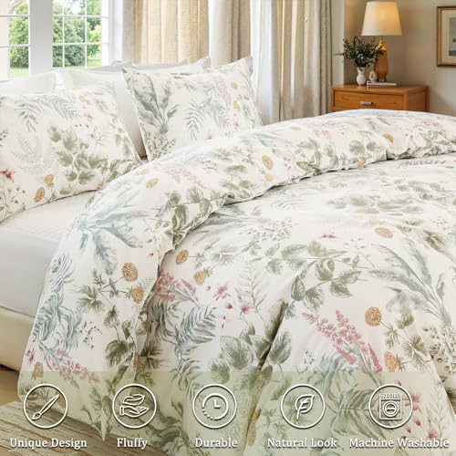 Cozaline 100 Cotton Comforter King Size Green Floral Bedding Set Reversible Botanical Comforter Set 3 Pcs Cottagecore Aesthetic Soft Bedding Sets for All Season - Image 3