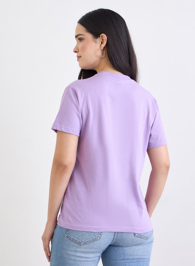 Styli Lilac Paris Embroidered Regular Fit T-Shirt - Image 4