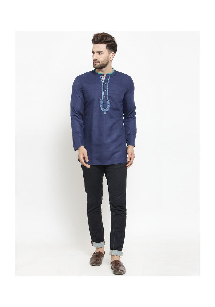 ARCHATTIRE Men's Navy Blue Cotton Kurta for Men - Image 4