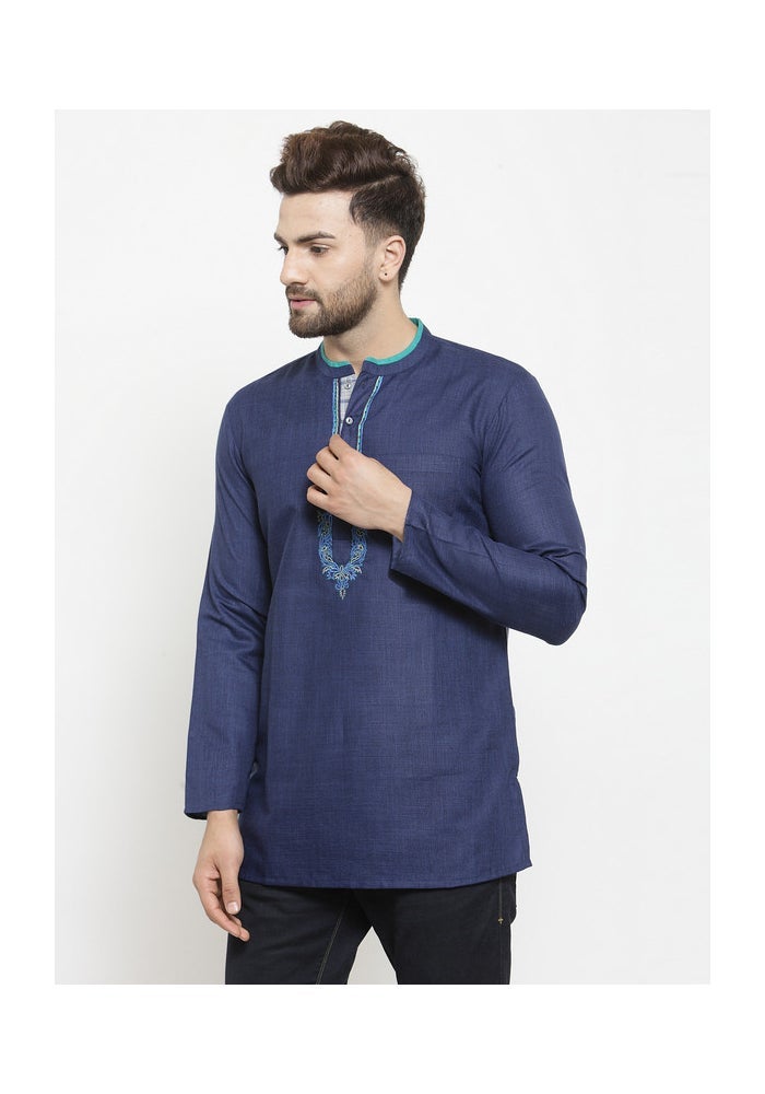ARCHATTIRE Men's Navy Blue Cotton Kurta for Men - Image 3
