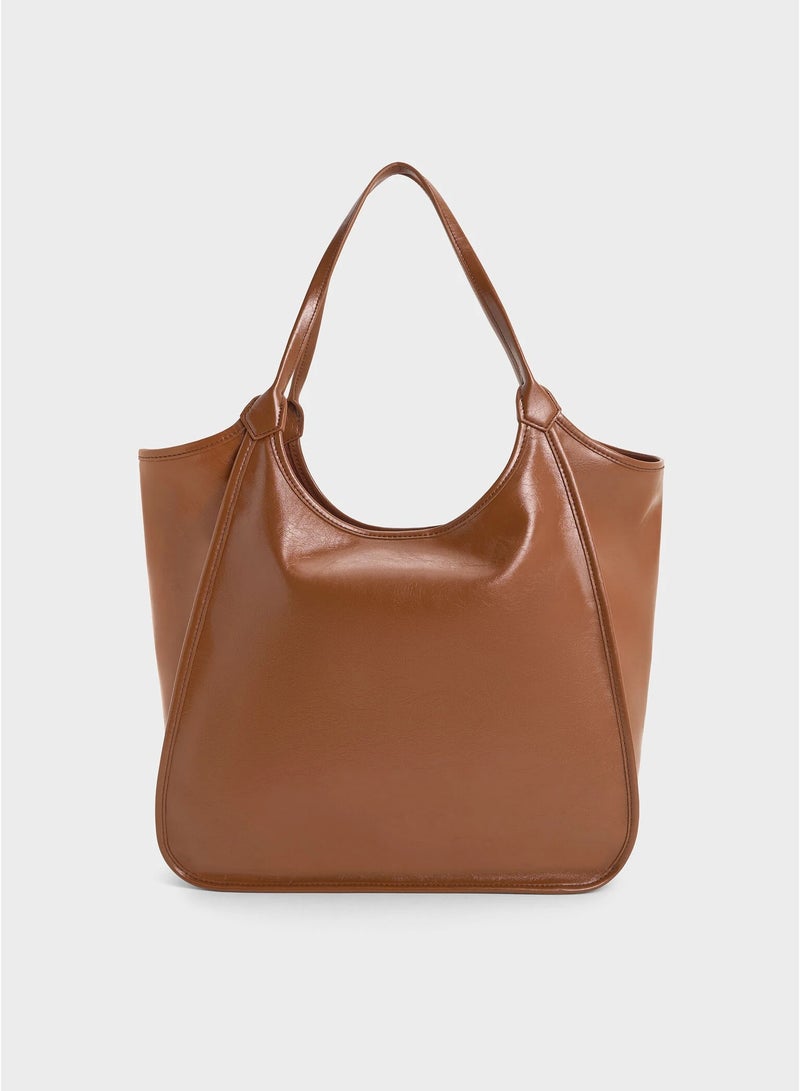 Charles & Keith Siana Metallic Crinkle Effect Slouchy Tote Bag - Image 3