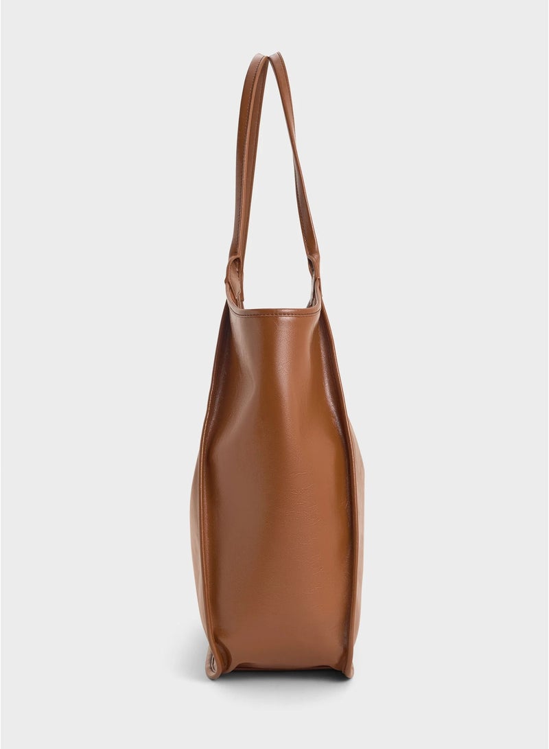 Charles & Keith Siana Metallic Crinkle Effect Slouchy Tote Bag - Image 4