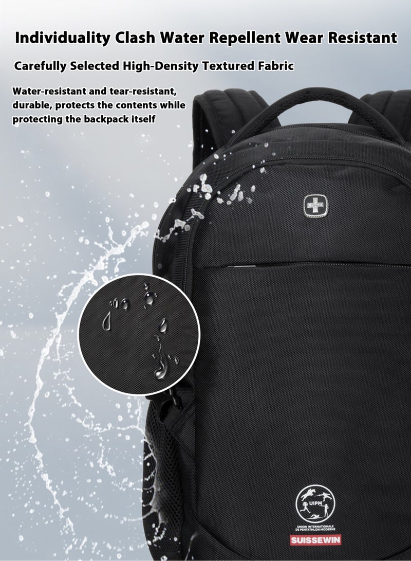 SUISSEWIN Backpack for Men Women, Laptop Bags, Water-Repellent Travel Backpack, Large Capacity School College Bag with Trolley Strap, Ergonomic Design for Business & Commute  - Image 4