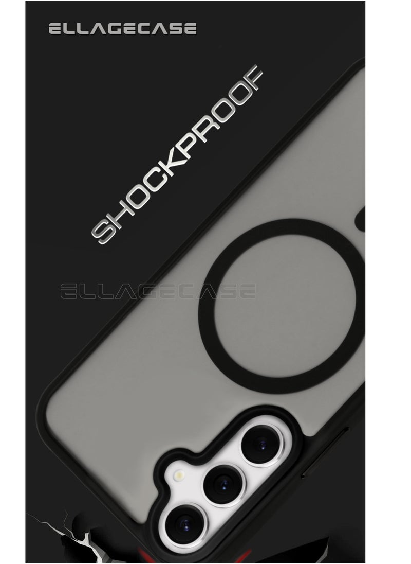 ELLAGECASE - Black Stylish Case for Samsung Galaxy S24, Solid Camera Protection, Shockproof, Enhanced Protection, Compatible with MagSafe and Wireless Charging - Image 1