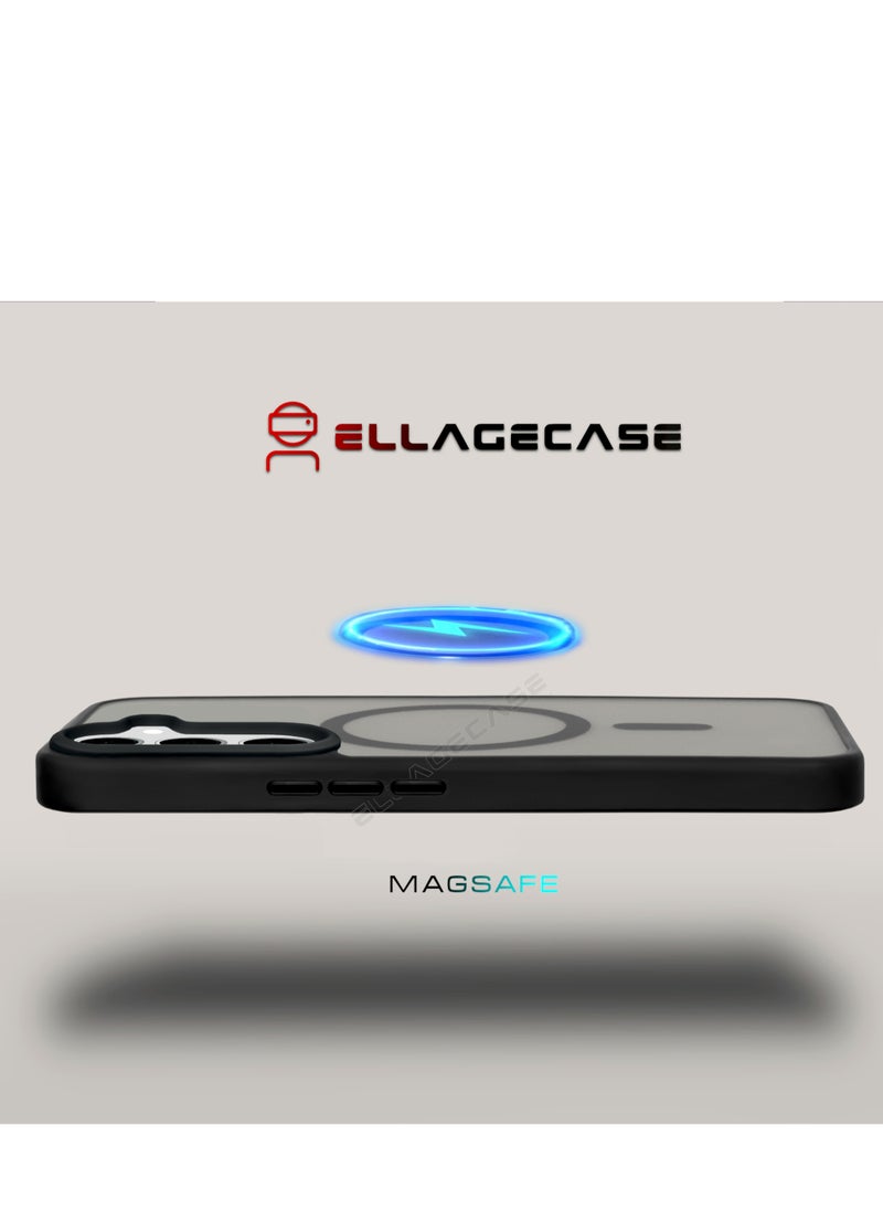 ELLAGECASE - Black Stylish Case for Samsung Galaxy S24, Solid Camera Protection, Shockproof, Enhanced Protection, Compatible with MagSafe and Wireless Charging - Image 1