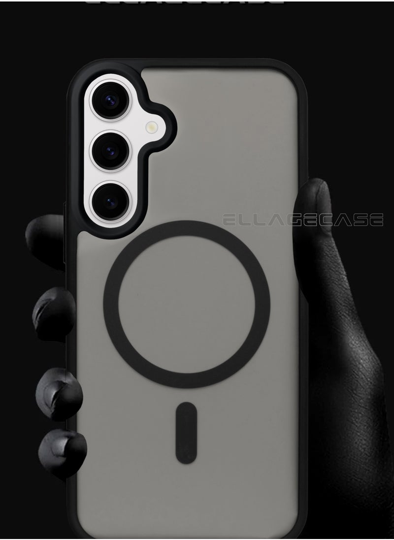 ELLAGECASE - Black Stylish Case for Samsung Galaxy S24, Solid Camera Protection, Shockproof, Enhanced Protection, Compatible with MagSafe and Wireless Charging - Image 1